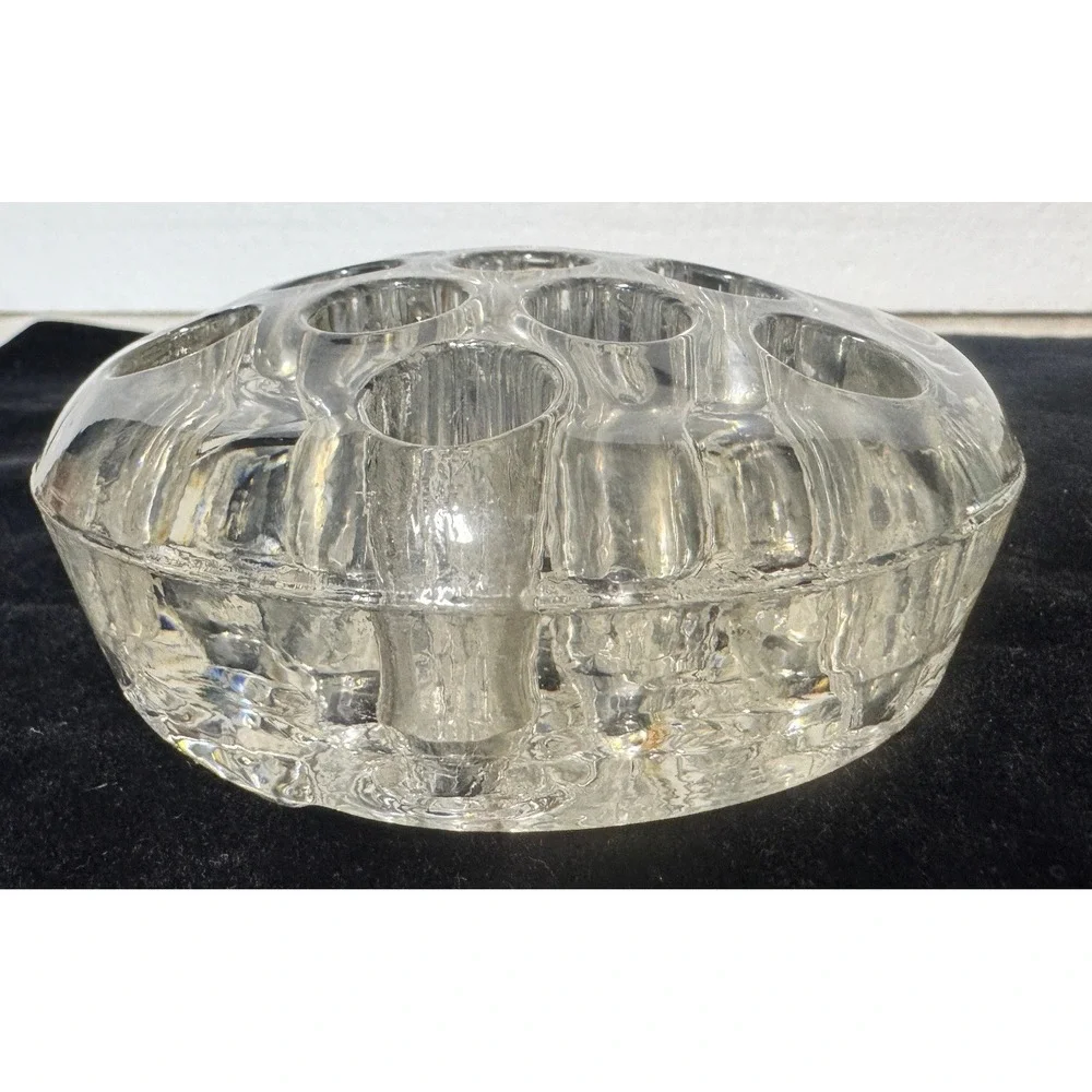 Vintage Clear Glass Flower Frog 16 Hole Domed Floral Arranger 4 Inch